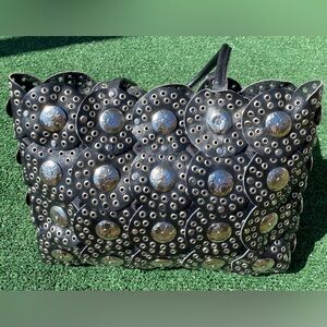 Vintage Chico’s Silver Concho Studded Detailed Black Leather Shoulder Bag